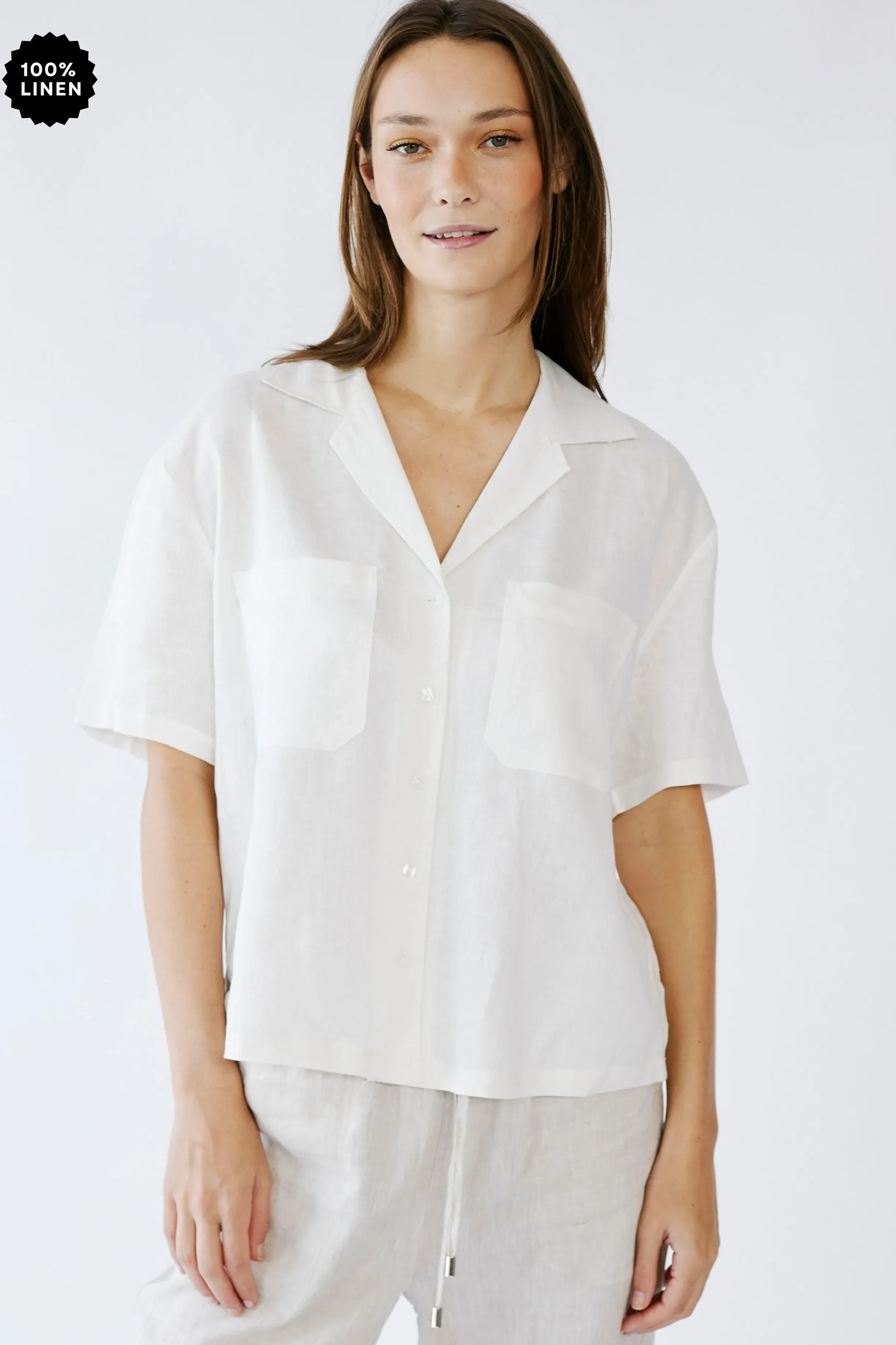 Revere Collar Linen Shirt in Milk