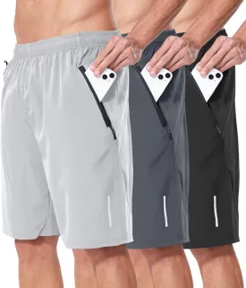 RPOVIG 3 Pack Men's Athletic Shorts Sets Gym Workout Short with Zippered Pockets Running Joggers Basketball Gift