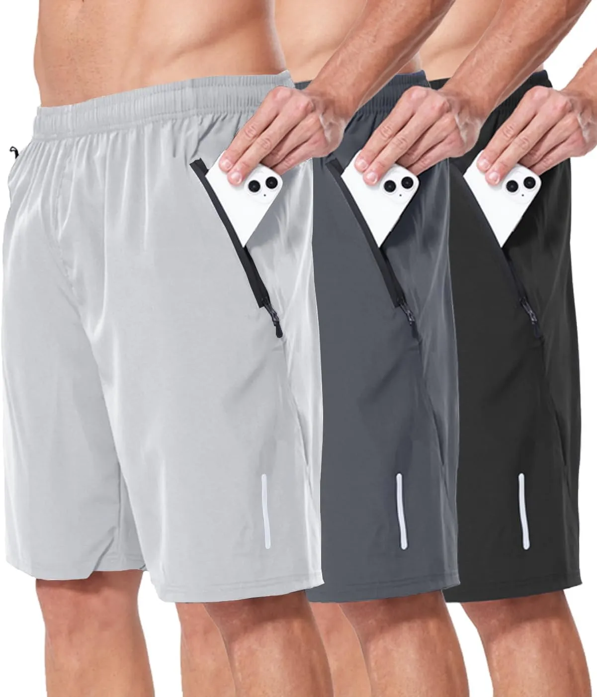 RPOVIG 3 Pack Men's Athletic Shorts Sets Gym Workout Short with Zippered Pockets Running Joggers Basketball Gift