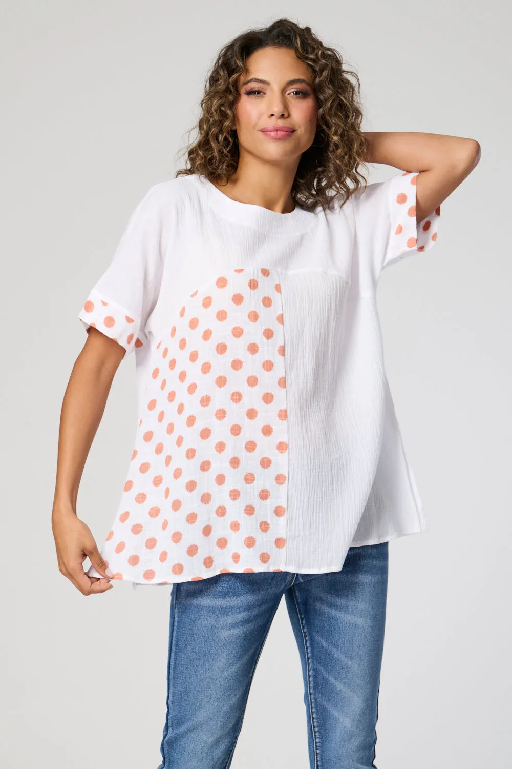 Saloos Cotton Cut About Spotted  Top