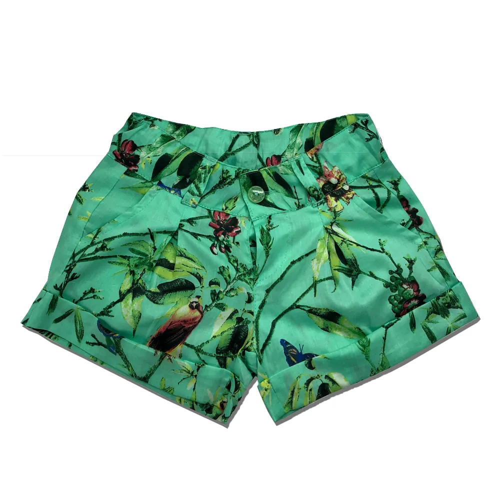 Short Estampa Pássaros Verde
