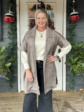 Short Sleeve Long Faux Suede Jacket