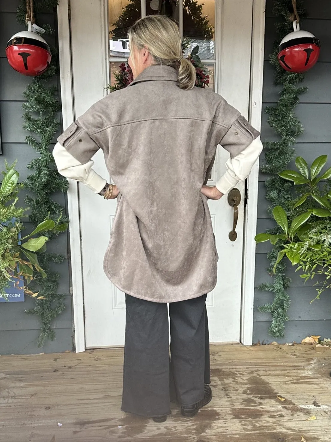 Short Sleeve Long Faux Suede Jacket