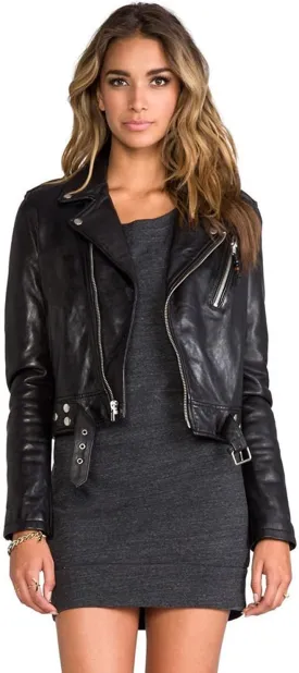 SID Women's Lambskin Leather Biker Black Jacket