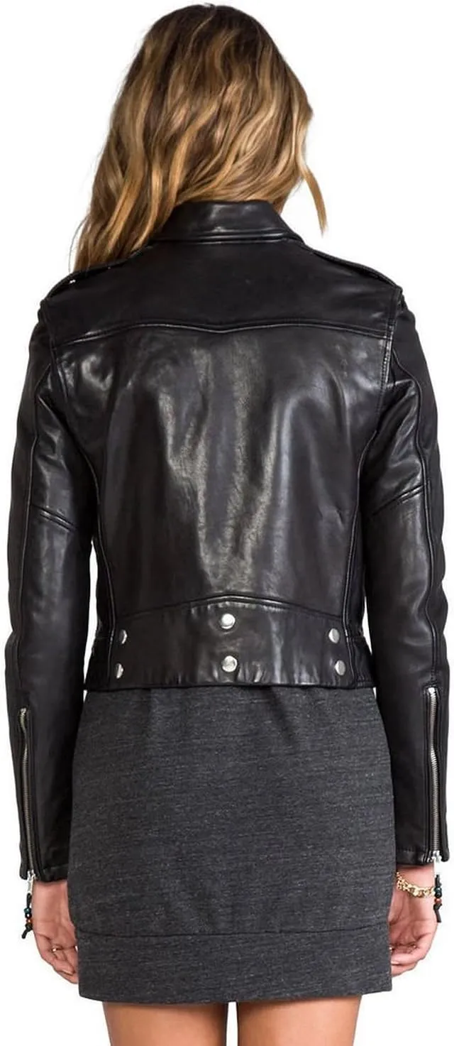 SID Women's Lambskin Leather Biker Black Jacket