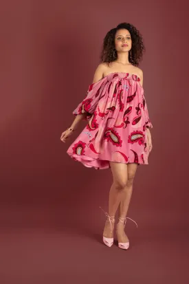 Sorbet Paisley Smocked Off Shoulder Dress