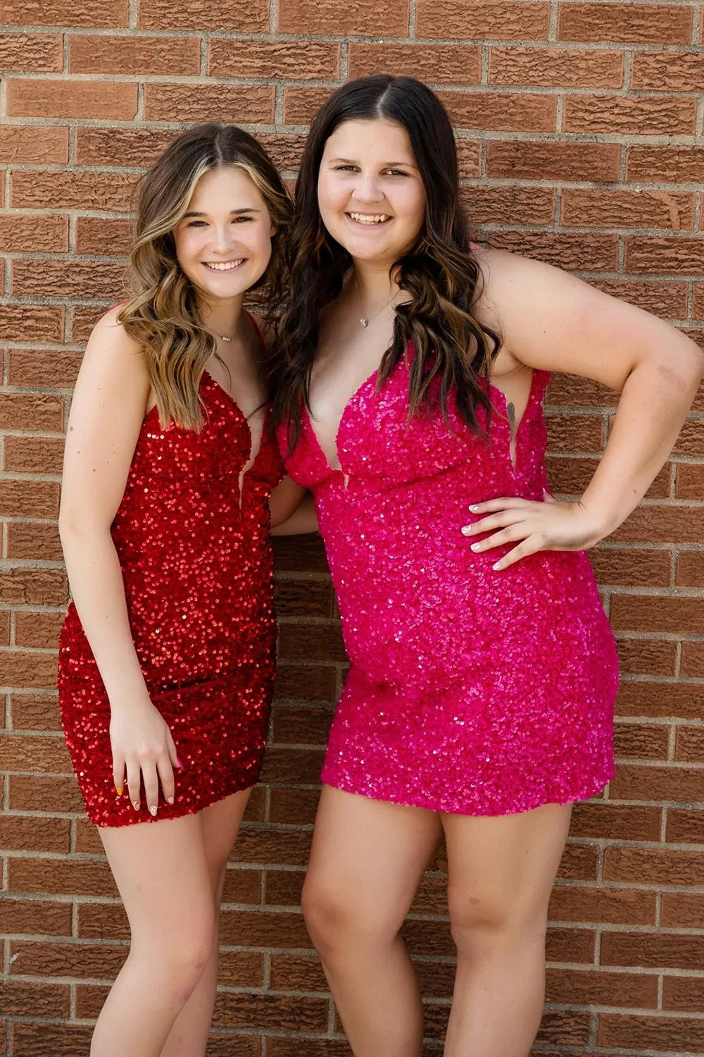 Sparkly Red Sequin V Neck Tight Short Homecoming Dress VK23091802