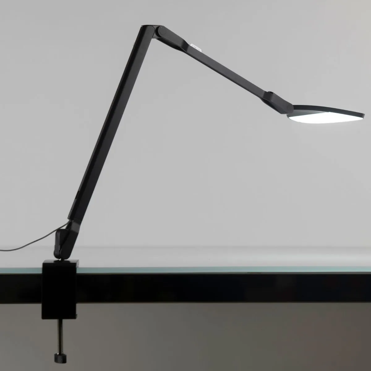 Splitty Reach Matte Black Contemporary LED Desk Lamp with One-Piece Desk Clamp and USB Port