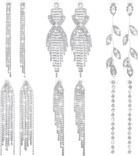 Sureio 6 Pairs Long Rhinestone Earrings for Women Silver Chandelier Dangle Tassels Drop Earring for Brides Bridesmaids Wedding Bridal Prom Jewelry Gift