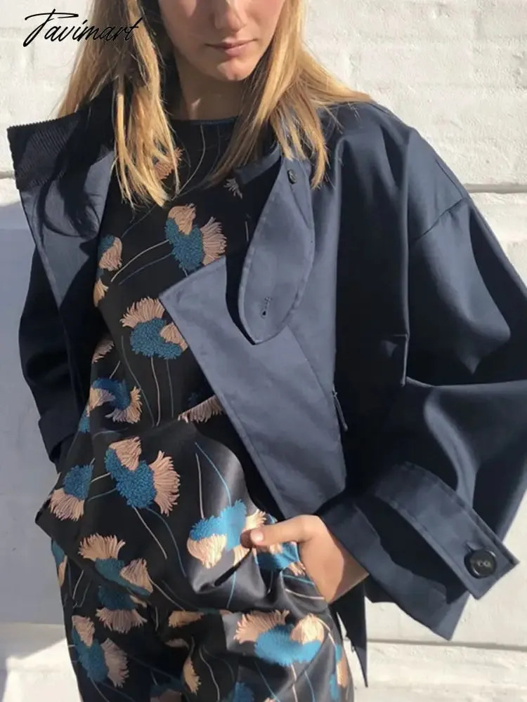 Tavimart Solid Pocket Windbreaker Jacket Autumn Long Sleeve Fashion Elegant Office Lady Outerwear Vintage Designer Women's Short Jackets