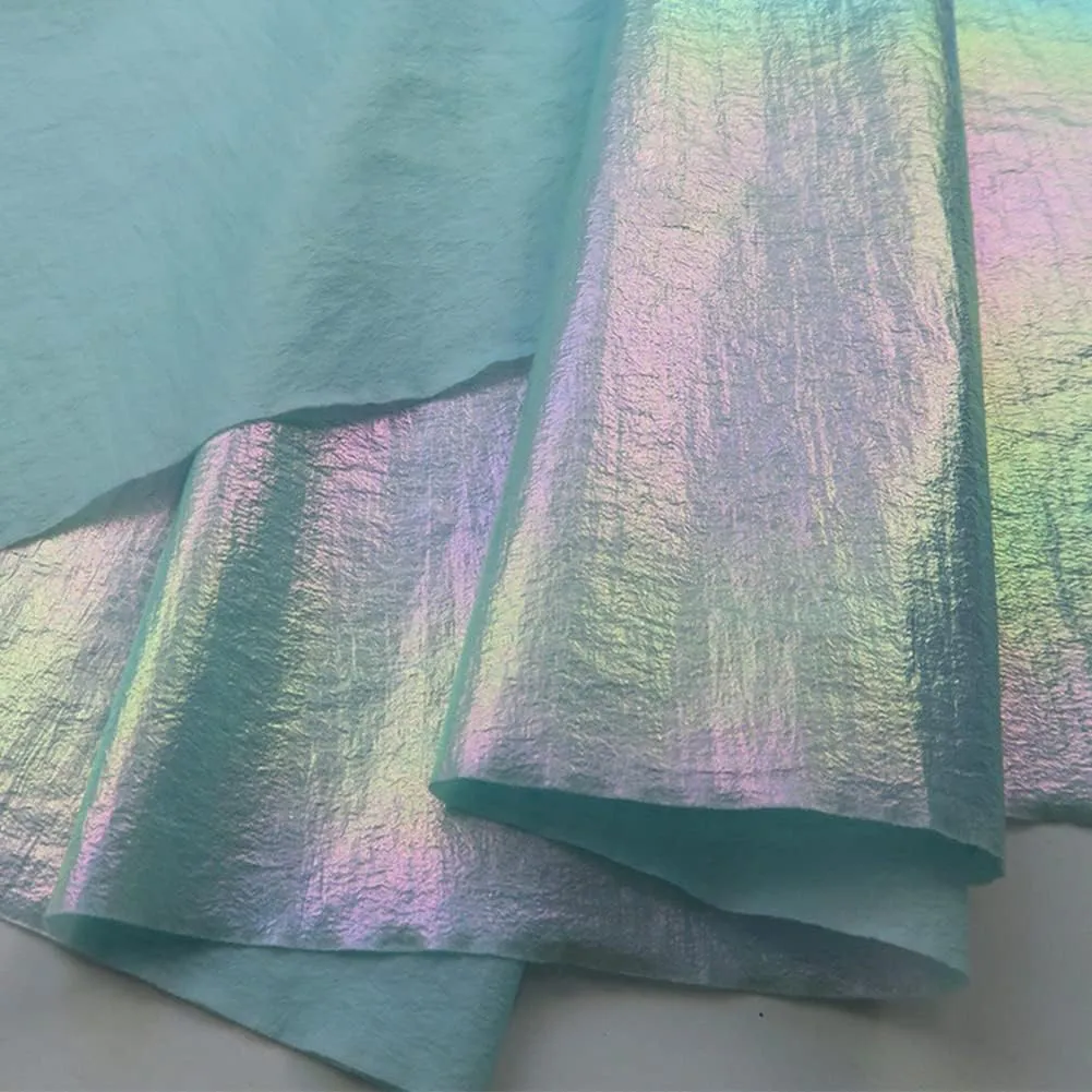 Tong Gu Thin Nylon Metallic Foil Fabric Holographic Crepe Iridescent Gradient Laser Cloth for Down Jacket Sewing Garments (Purple,59x39 in/150x100 cm)