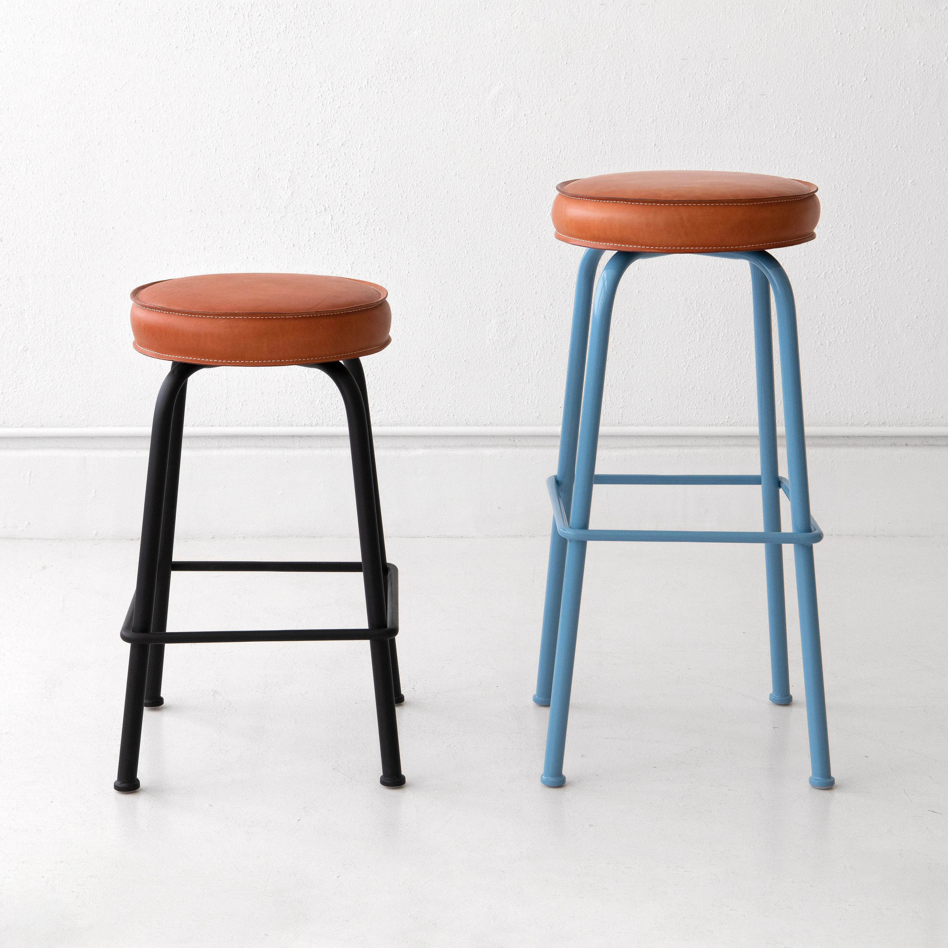 Upholstered Saddle Leather Round Top Barstool - Counter Height