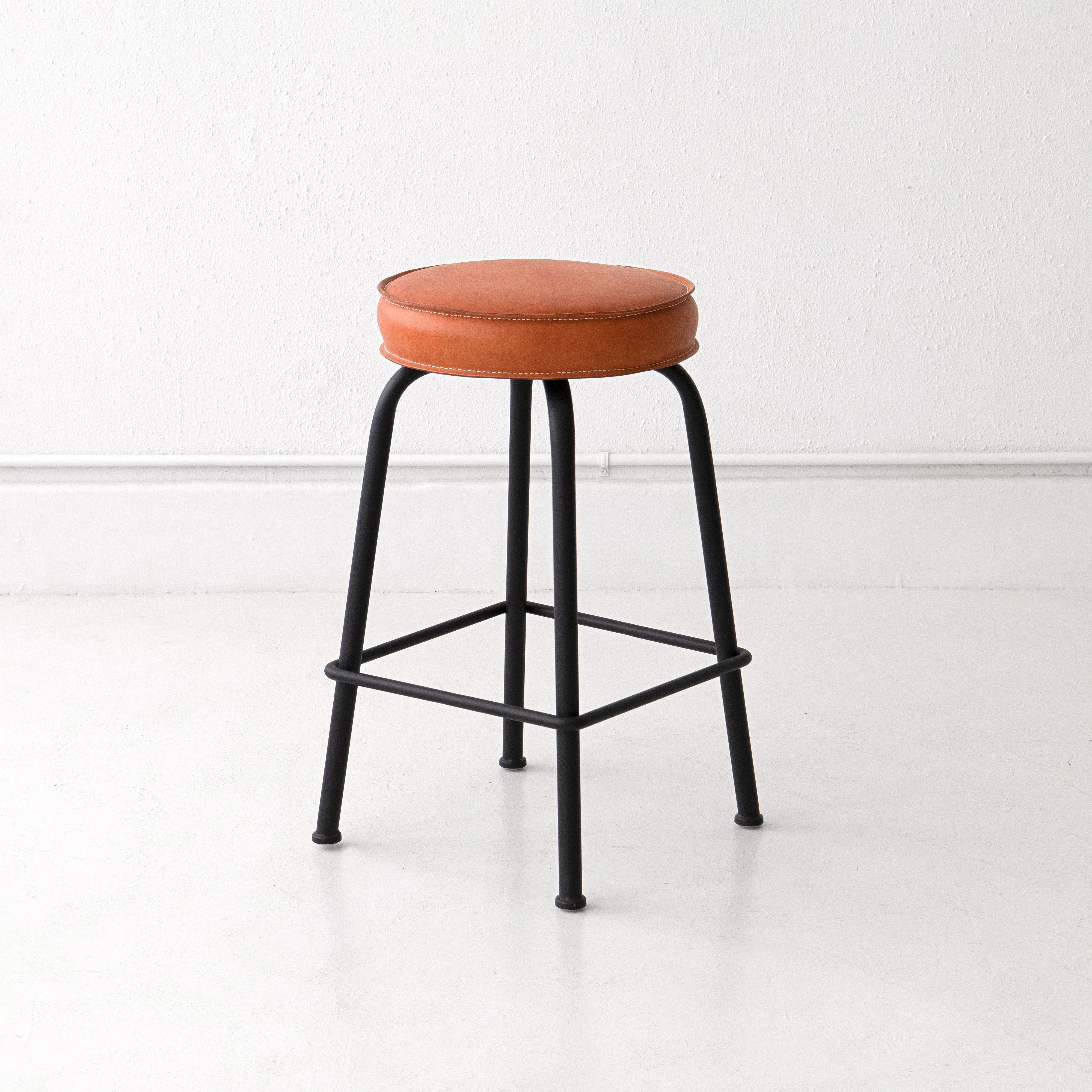 Upholstered Saddle Leather Round Top Barstool - Counter Height