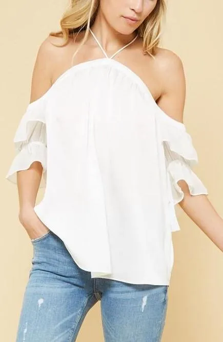 White Ruffle Halter Neckline