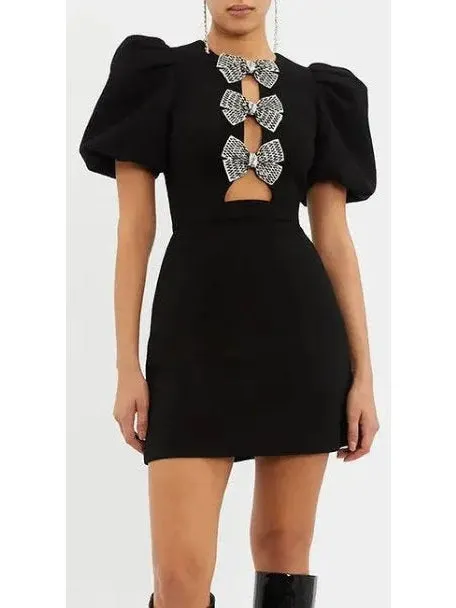 Women’s Bow-Embellished Black Mini Dress