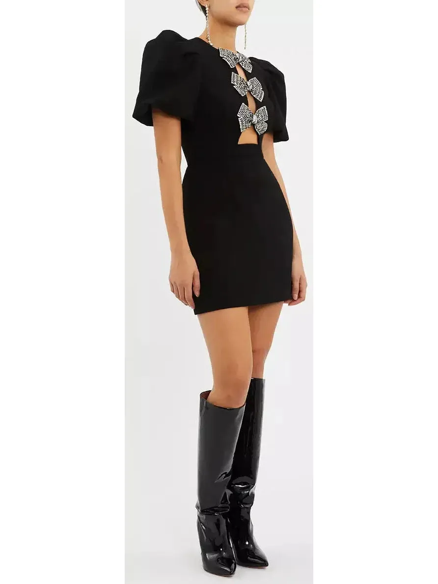 Women’s Bow-Embellished Black Mini Dress