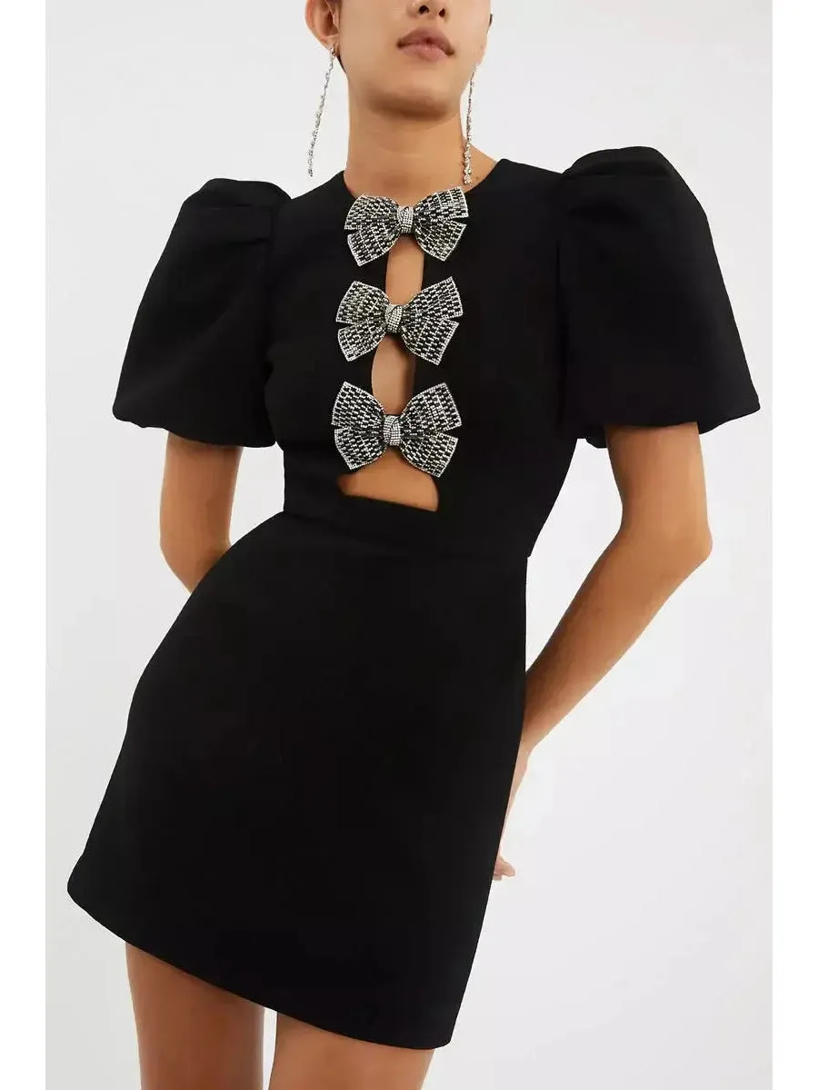 Women’s Bow-Embellished Black Mini Dress