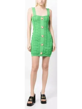 Women’s Buttoned Open-Knit Mini Dress, Green