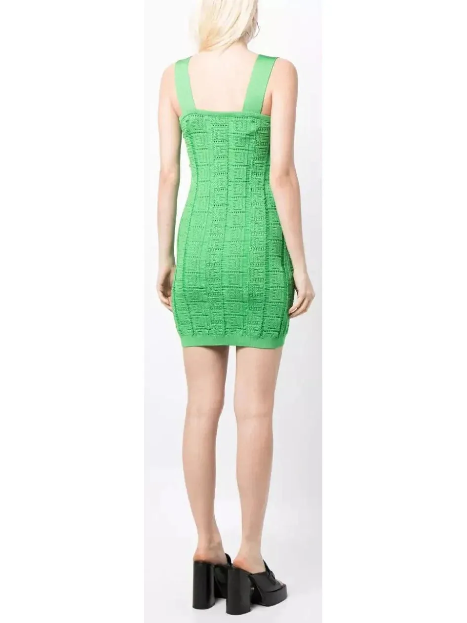 Women’s Buttoned Open-Knit Mini Dress, Green