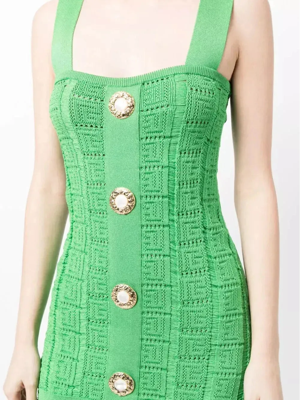 Women’s Buttoned Open-Knit Mini Dress, Green
