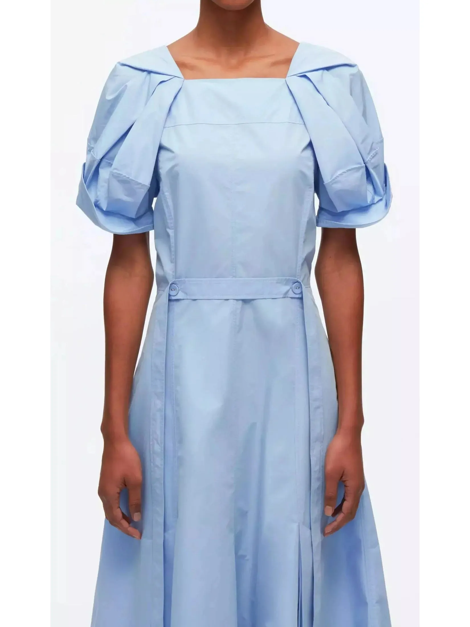 Women’s Collapsed Bloom Short Sleeve Belted Dress in Blue