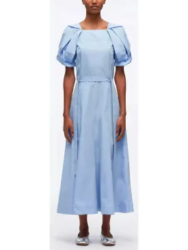 Women’s Collapsed Bloom Short Sleeve Belted Dress in Blue