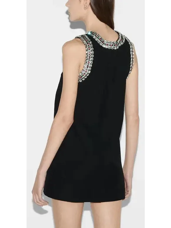 Women’s Crystal-Embroidered Black Mini Dress