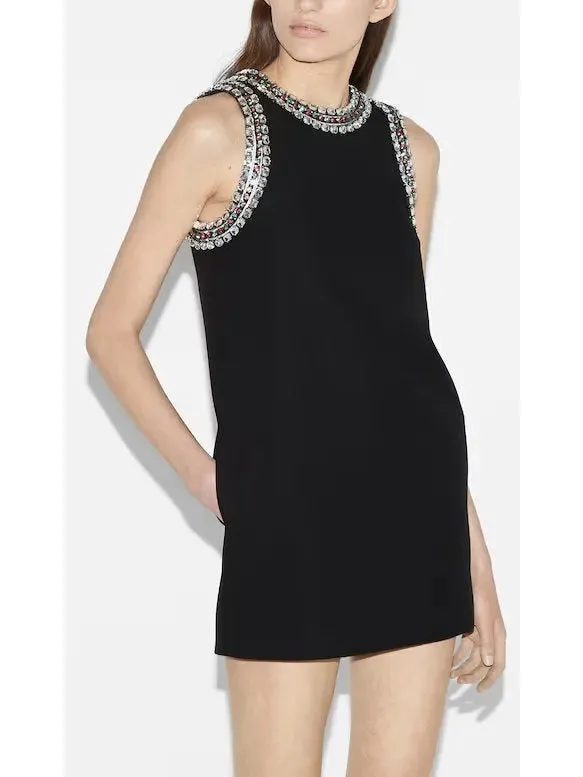 Women’s Crystal-Embroidered Black Mini Dress