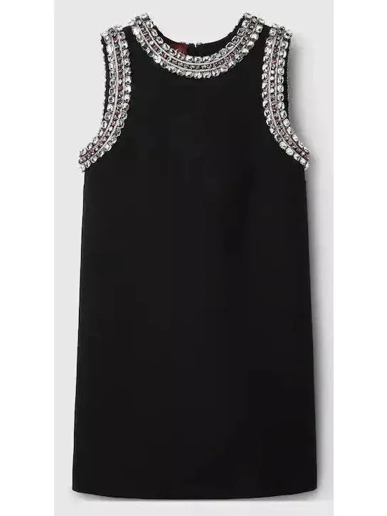 Women’s Crystal-Embroidered Black Mini Dress