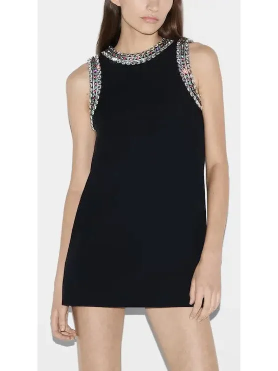 Women’s Crystal-Embroidered Black Mini Dress