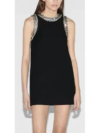 Women’s Crystal-Embroidered Black Mini Dress