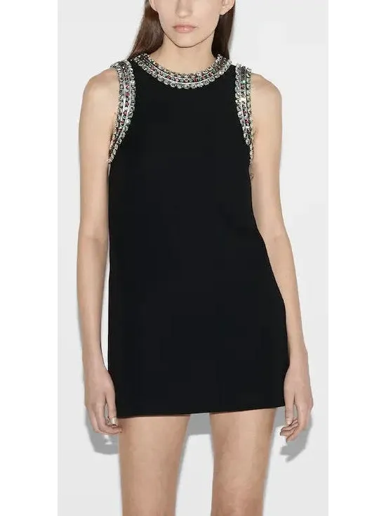 Women’s Crystal-Embroidered Black Mini Dress