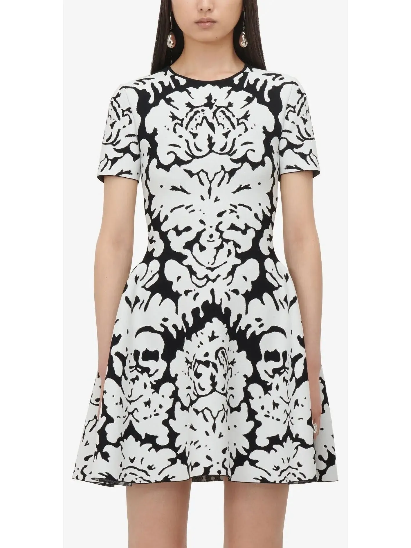 Women’s Damask Jacquard Mini Dress in Black and White