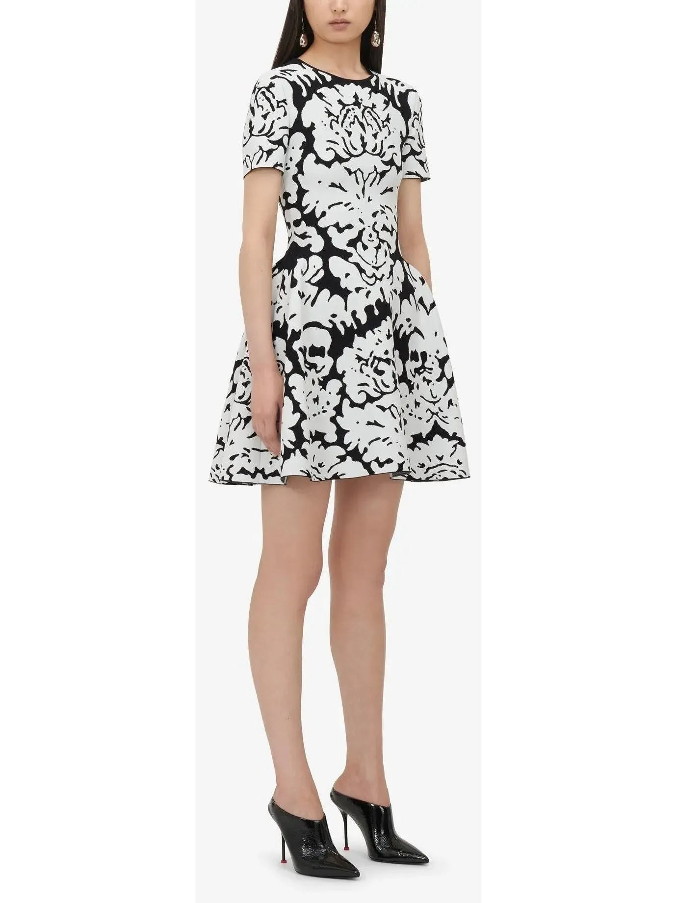 Women’s Damask Jacquard Mini Dress in Black and White