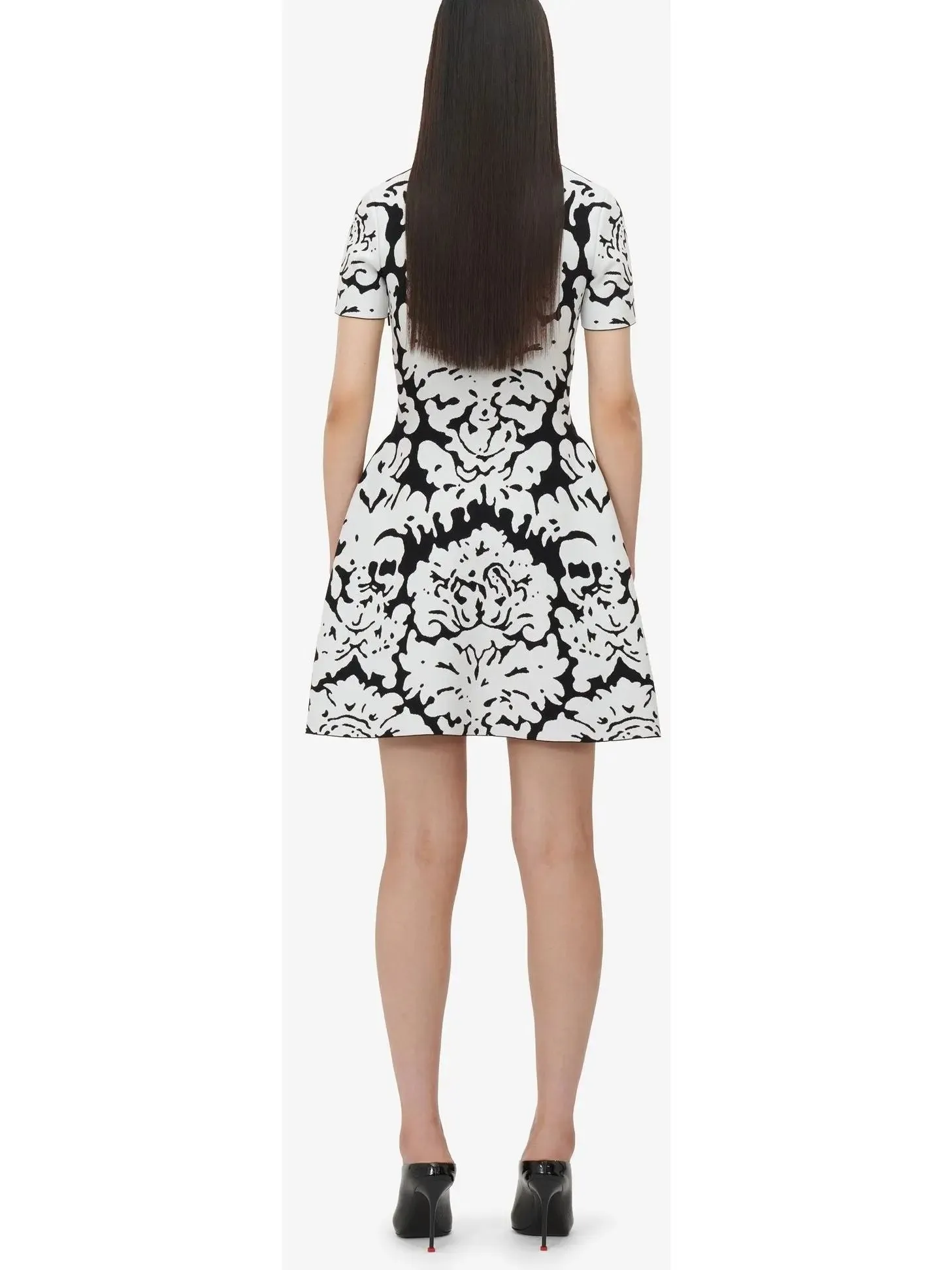 Women’s Damask Jacquard Mini Dress in Black and White