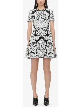 Women’s Damask Jacquard Mini Dress in Black and White