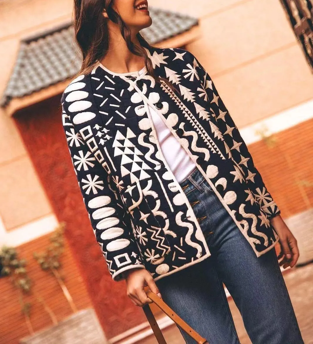 Women's Quilted Jacket Lightweight Floral Print Padded Puffer Jacket Coat Winter Vintage Button Down Cardigan Outwear