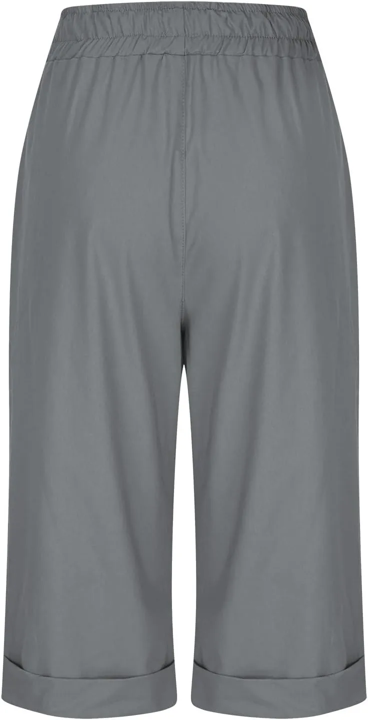 Xiaojmake Linen Short for Women 2025 Loose Fit Beach Half Pants Cuffed Hem Bermuda Shorts Elastic Waist Workout Summer Short