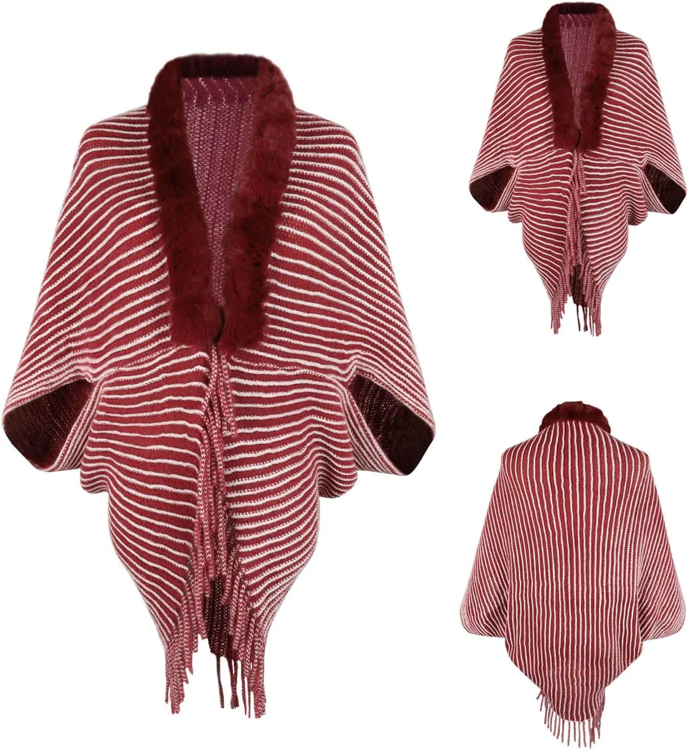 XUNRYAN Womens Faux-Fur Cape Coat Shawl Sweaters Cardigan Open Front Poncho Cotton Wool-Blend Wraps Jacket Fall Winter