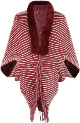 XUNRYAN Womens Faux-Fur Cape Coat Shawl Sweaters Cardigan Open Front Poncho Cotton Wool-Blend Wraps Jacket Fall Winter