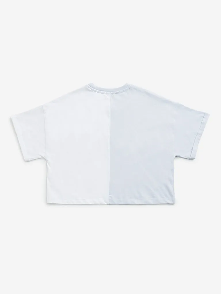 Y&F Kids Blue Text Design Crop Top
