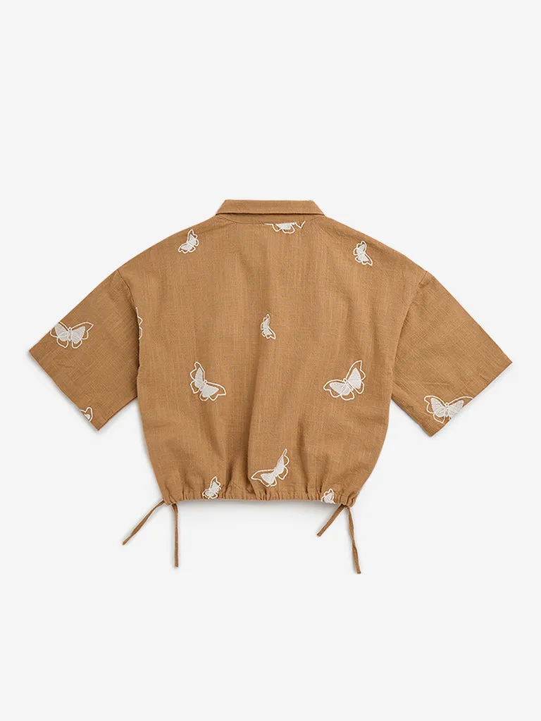 Y&F Kids Brown Butterfly Printed Cotton Shirt