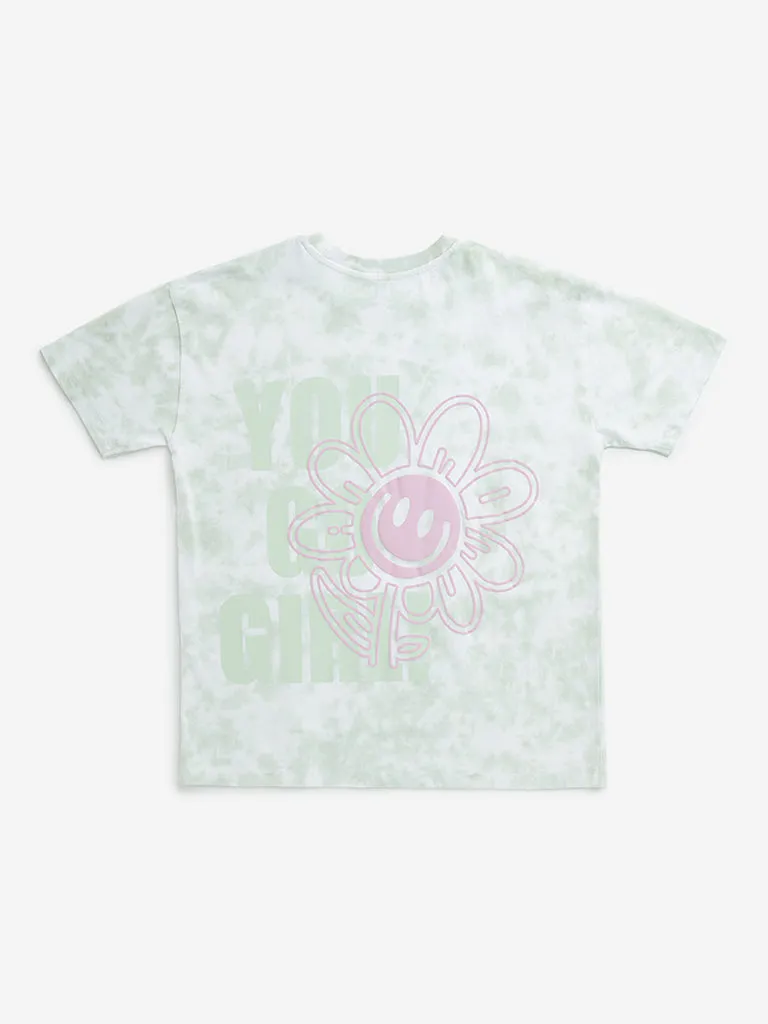 Y&F Kids Green Tie-Dye Printed Cotton T-Shirt