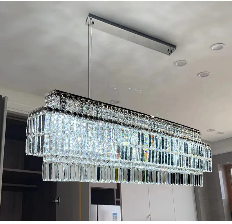 YLK Ageese - Modern Gold/Chrome Chandelier Rectangle Crystal Light