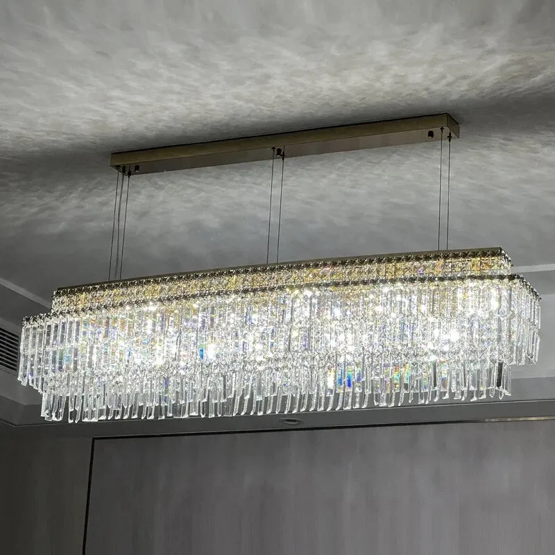 YLK Ageese - Modern Gold/Chrome Chandelier Rectangle Crystal Light