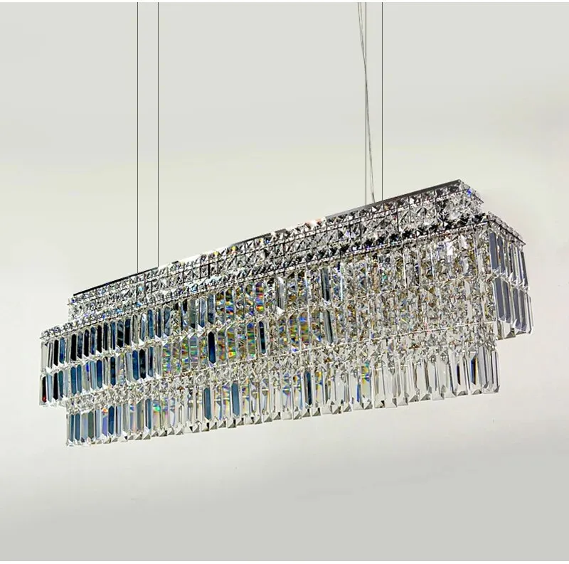 YLK Ageese - Modern Gold/Chrome Chandelier Rectangle Crystal Light