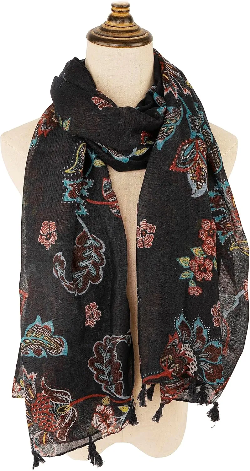 YOUR SMILE Large Boho Scarf for Women Lightweight Floral Printed Scarves Fall Winter Fashion Fringed Shawl wraps