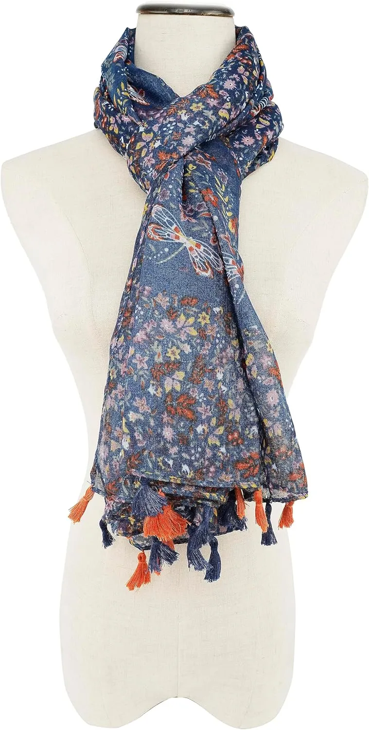 YOUR SMILE Large Boho Scarf for Women Lightweight Floral Printed Scarves Fall Winter Fashion Fringed Shawl wraps