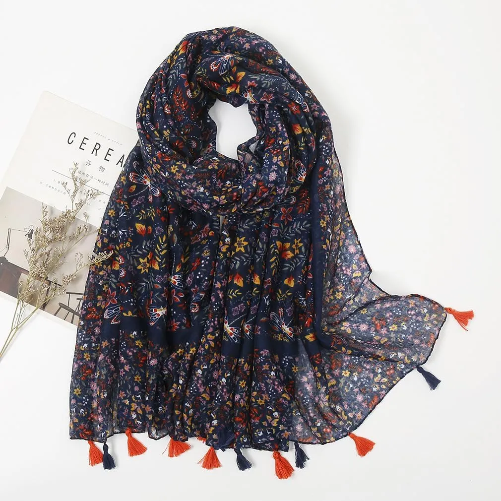 YOUR SMILE Large Boho Scarf for Women Lightweight Floral Printed Scarves Fall Winter Fashion Fringed Shawl wraps