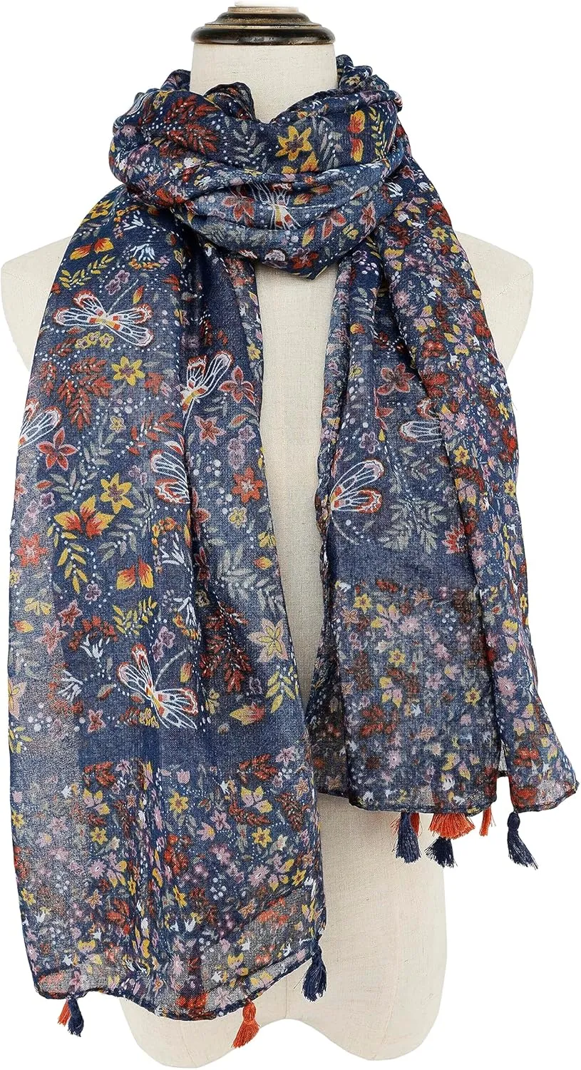 YOUR SMILE Large Boho Scarf for Women Lightweight Floral Printed Scarves Fall Winter Fashion Fringed Shawl wraps